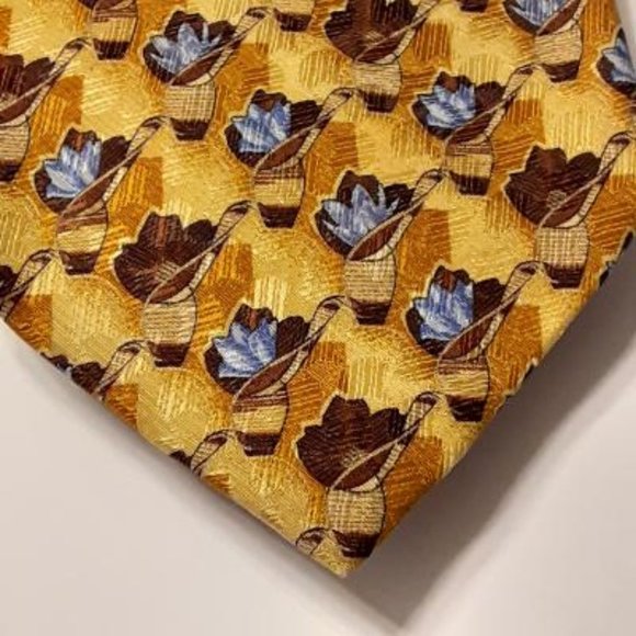 Ermenegildo Zegna Golden Blues Brown 100% Silk Tie - Picture 6 of 9